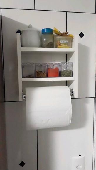 Suporte Rolo Papel Toalha Suporte Cozinha e Porta Tempero