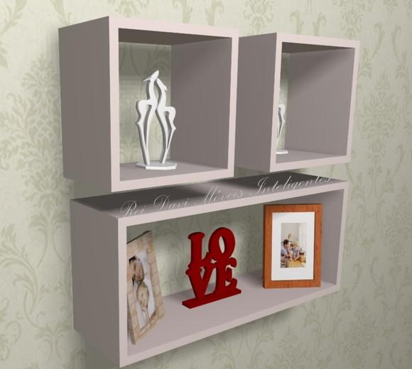Trio de Nichos para Sala Quarto Cozinha Banheiro mdf Rosa