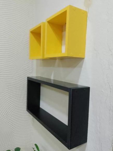 Trio de Nichos Sala Quarto Cozinha Preto Amarelo 13 Prof