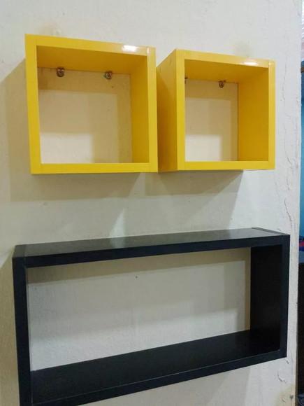 Trio de Nichos Sala Quarto Cozinha Preto Amarelo 12 Prof !