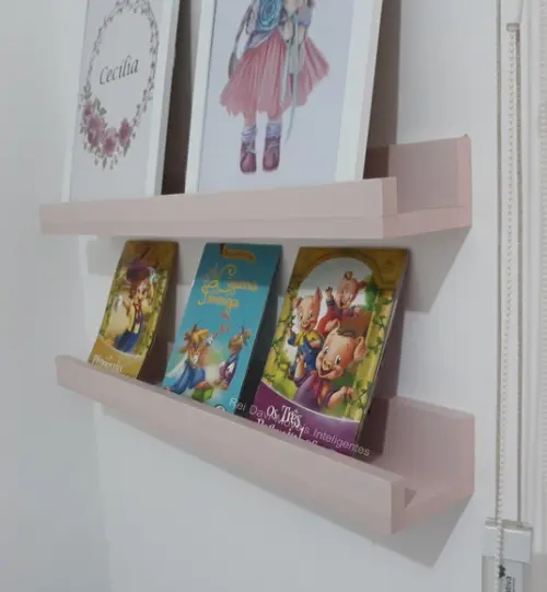 2 Prateleiras para Quadros Decorativa Livros Infantil Rosa