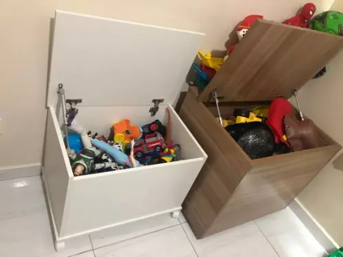 Baú de Brinquedos mdf c/ Rodinhas, Branco Tx - 50 cm Largura