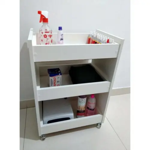 Carrinho Auxiliar para Manicure c/ Rodizio mdf Branco