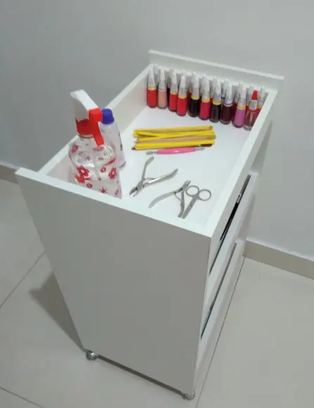 Carrinho Auxiliar para Manicure c/ Rodizio mdf Branco