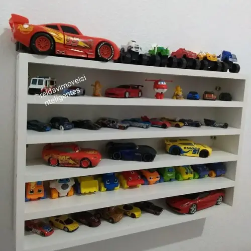 Estante Organizadora de Carrinhos mdf Branco 60x40x10