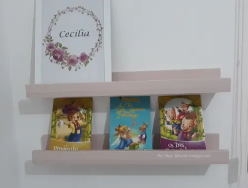 Kit 2 Prateleiras Canaleta p/ Quadros Livros Infantil Rosa