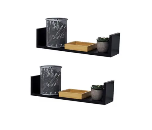 Kit c/ 2 Prateleiras u Decorativa p/ Livros mdf Preto Tx