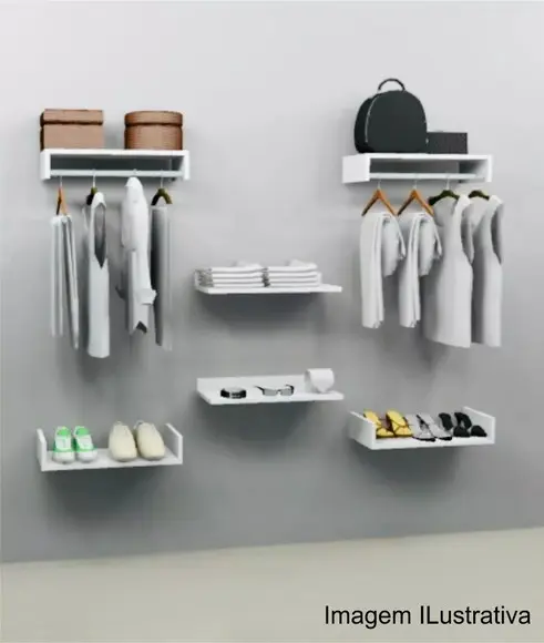 Módulos Kit Closet 2 Prateleiras 2 Cabideiros 2 Sapateiras
