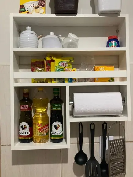 Nicho de Cozinha Porta Tempero com Gancho mdf Branco