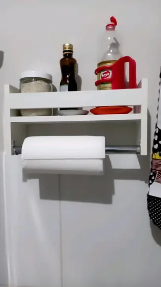 Nicho Prateleira mdf Porta Temperos e Papel Toalha Branco