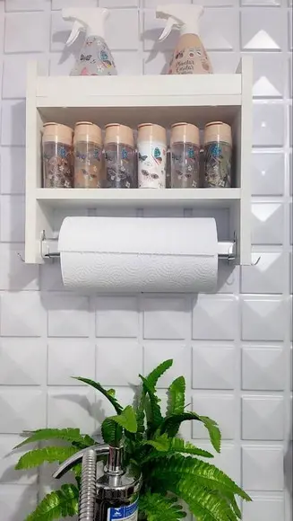 Nicho Rolo Papel Toalha Suporte Cozinha e Porta Tempero
