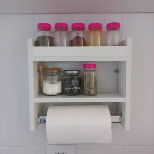 Nicho Rolo Papel Toalha Suporte Cozinha e Porta Tempero