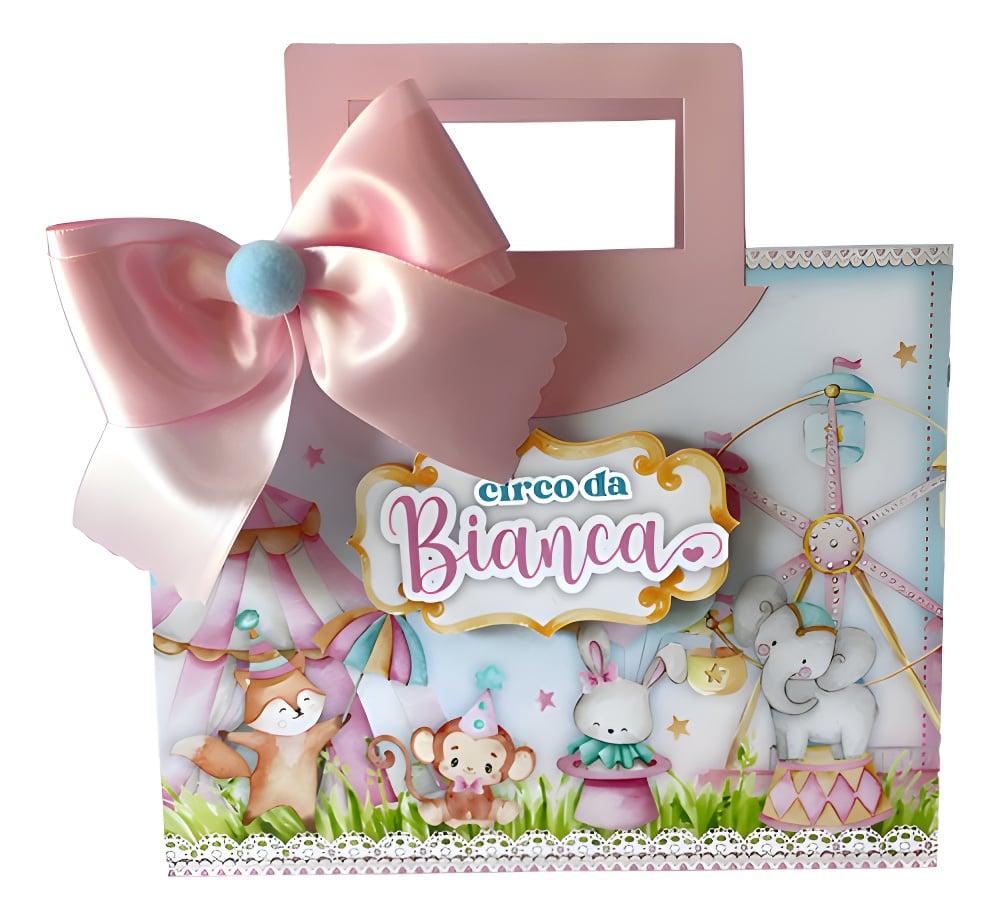 Sacolinha Personalizada Circo Rosa 3D Arquivo Digital