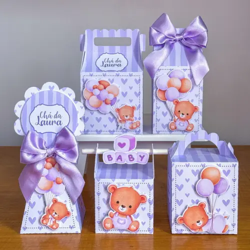 Kit Personalizado Chá de Bebê 3d Lilás PDF Arquivo Digital