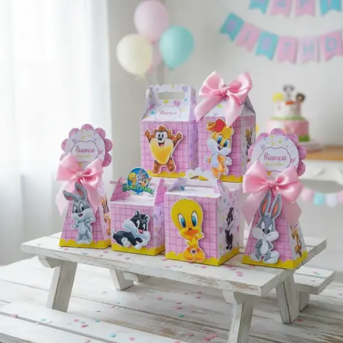 Kit Personalizado Looney Tunes Rosa 3d -PDF- Arquivo Digital