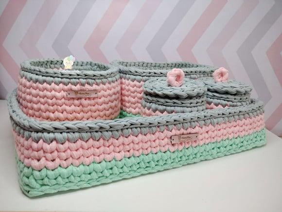 Kit Higiene fio de Malha em Crochê Menina 5 peças