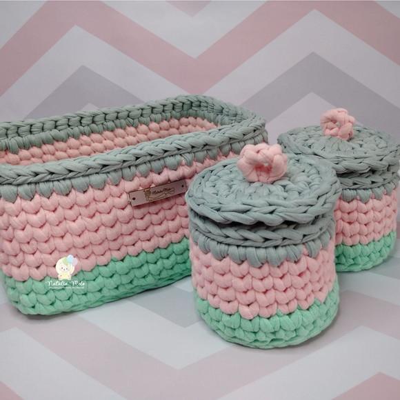 Kit Higiene fio de Malha em Crochê Menina 5 peças