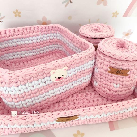 Kit Higiene Fio de Malha em Crochê Menina 4 Peças