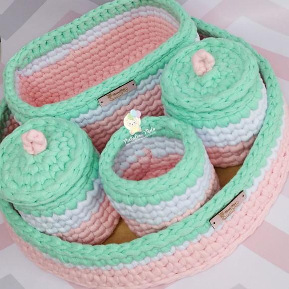 Kit Higiene fio de Malha em Crochê Menina 5 peças