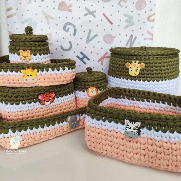 Kit Higiene Fio de Malha em Crochê Safari 7 Peças