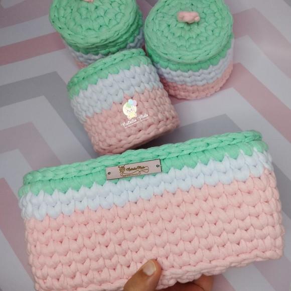 Kit Higiene fio de Malha em Crochê Menina 5 peças