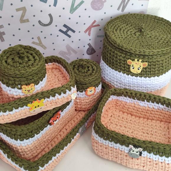 Kit Higiene Fio de Malha em Crochê Safari 7 Peças