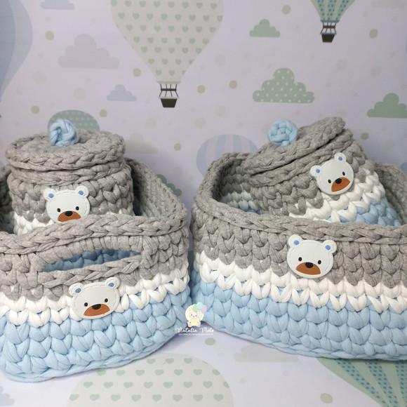 Kit Higiene Fio de Malha em Crochê Menino 4 Peças