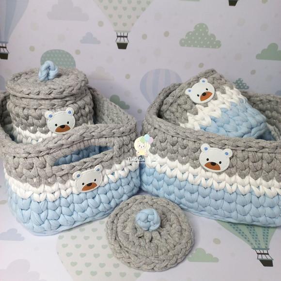 Kit Higiene Fio de Malha em Crochê Menino 4 Peças
