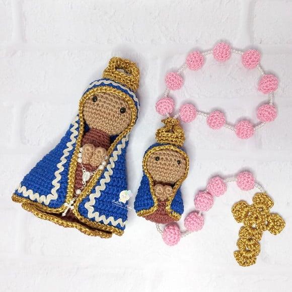 Kit Nossa Senhora Aparecida e Terço em amigurumi