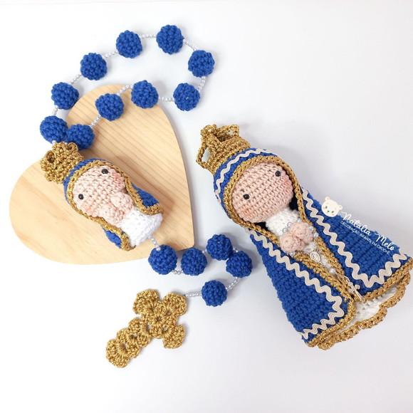 Kit Nossa Senhora Aparecida e Terço em amigurumi