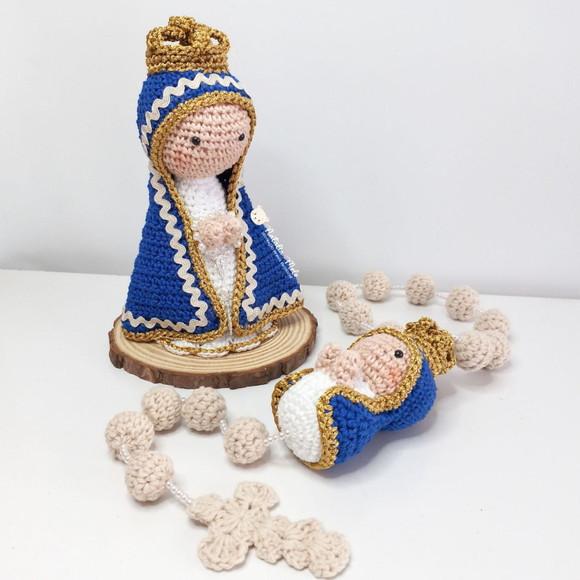 Kit Nossa Senhora Aparecida e Terço em amigurumi