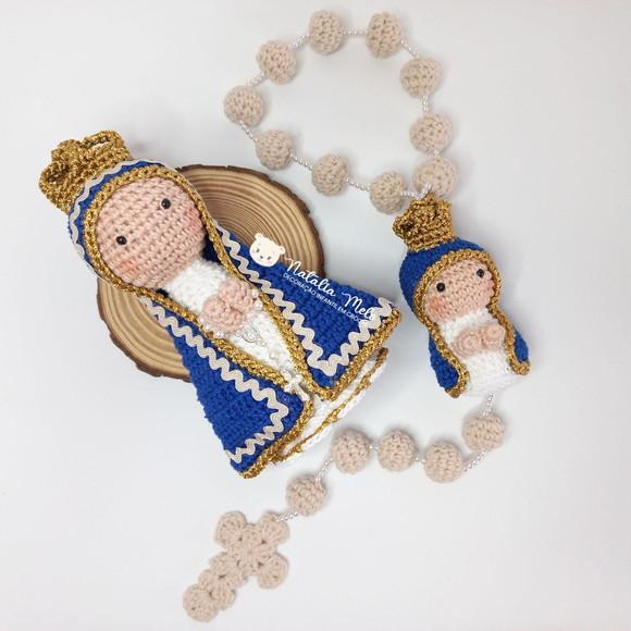 Kit Nossa Senhora Aparecida e Terço em amigurumi