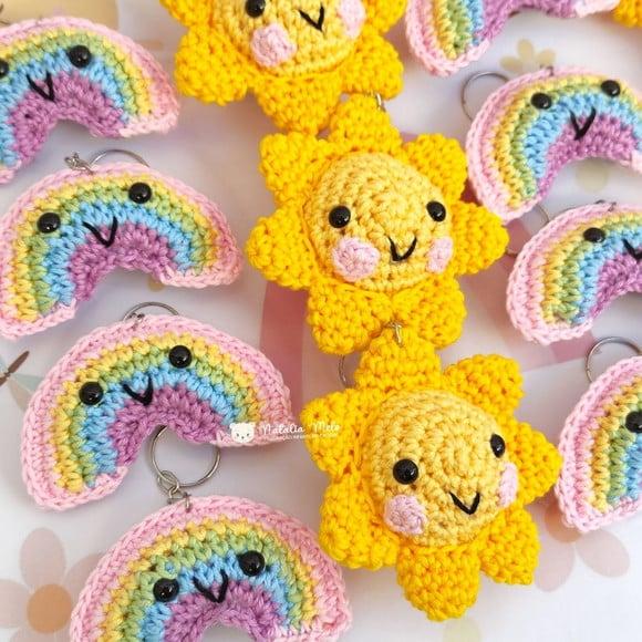 Lembrancinhas Chaveiros Sol e Arco Íris Amigurumi