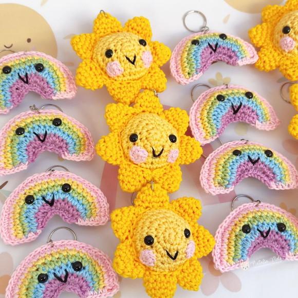 Lembrancinhas Chaveiros Sol e Arco Íris Amigurumi