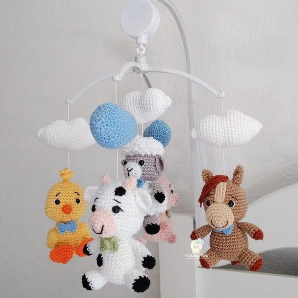 Móbile Amigurumi Fazenda Com Musical