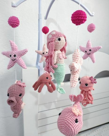Móbile Amigurumi Fundo do Mar Sereia com Musical