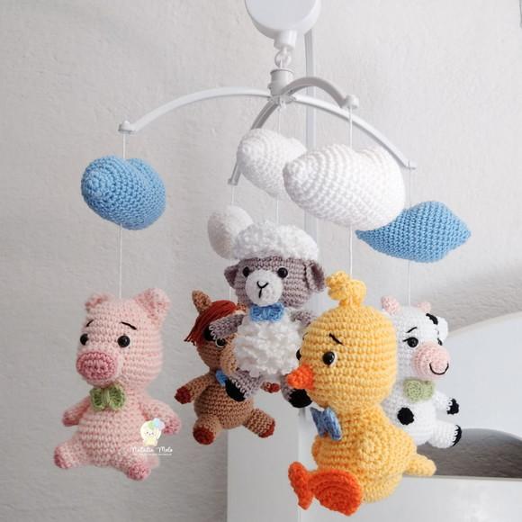 Móbile Amigurumi Fazenda Com Musical