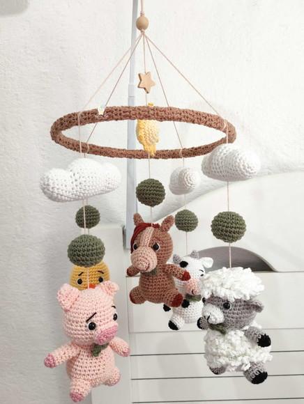 Móbile Circular Fazendinha Amigurumi