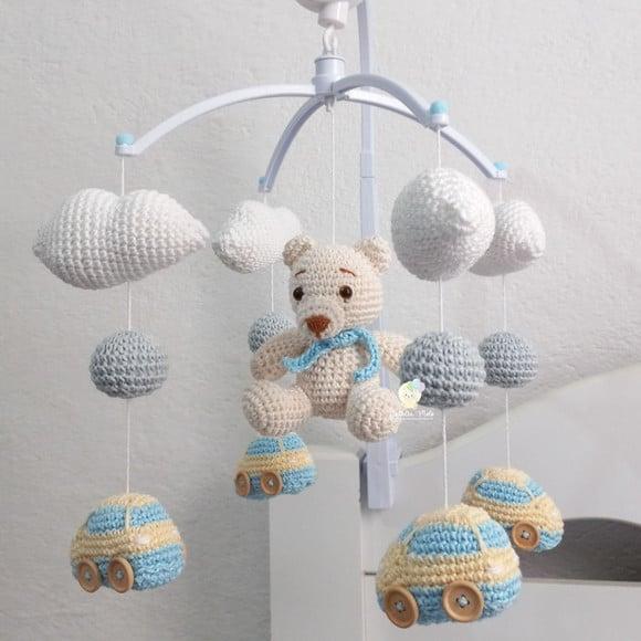 Móbile Musical Amigurumi Carrinhos