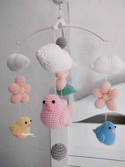 Móbile Passarinhos Amigurumi Com Musical