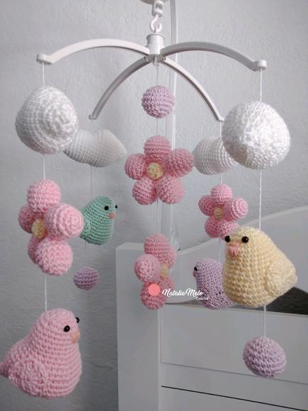 Móbile Passarinhos Amigurumi Com Musical