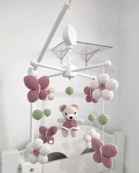 Móbile Suporte Branco Pinus Amigurumi Borboletas