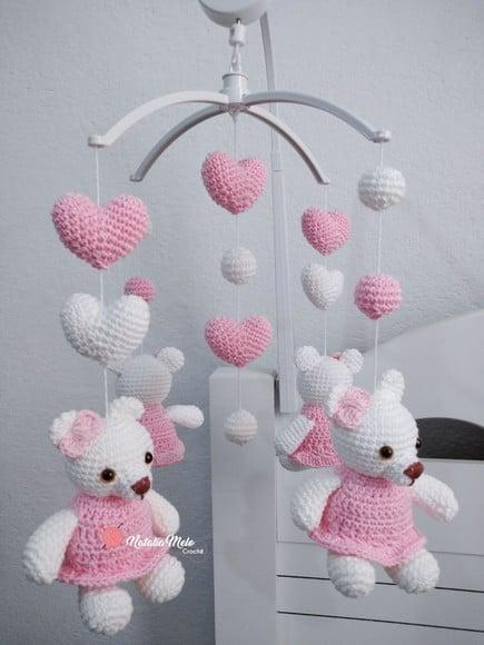 Móbile Ursinhas Amigurumi com Musical