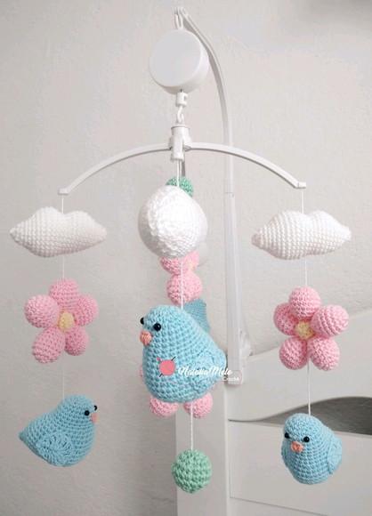 Móbile Passarinhos Amigurumi Com Musical