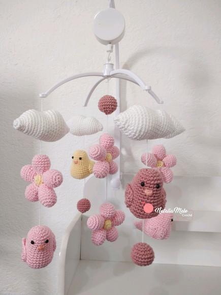 Móbile Passarinhos Amigurumi Com Musical