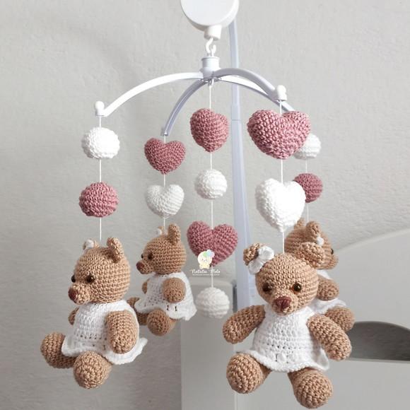Móbile Ursinhas Amigurumi com Musical