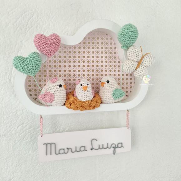 Porta Maternidade Nuvem com Passarinhos Amigurumi