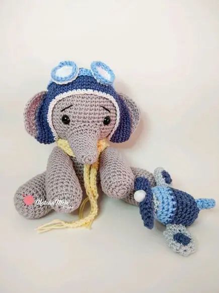 Elefante aviador Amigurumi