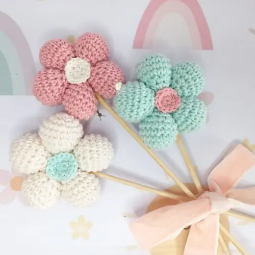 Flores no Palito em Amigurumi