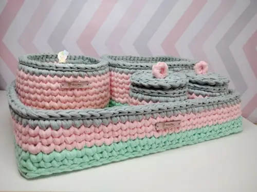 Kit Higiene fio de Malha em Crochê Menina 5 peças